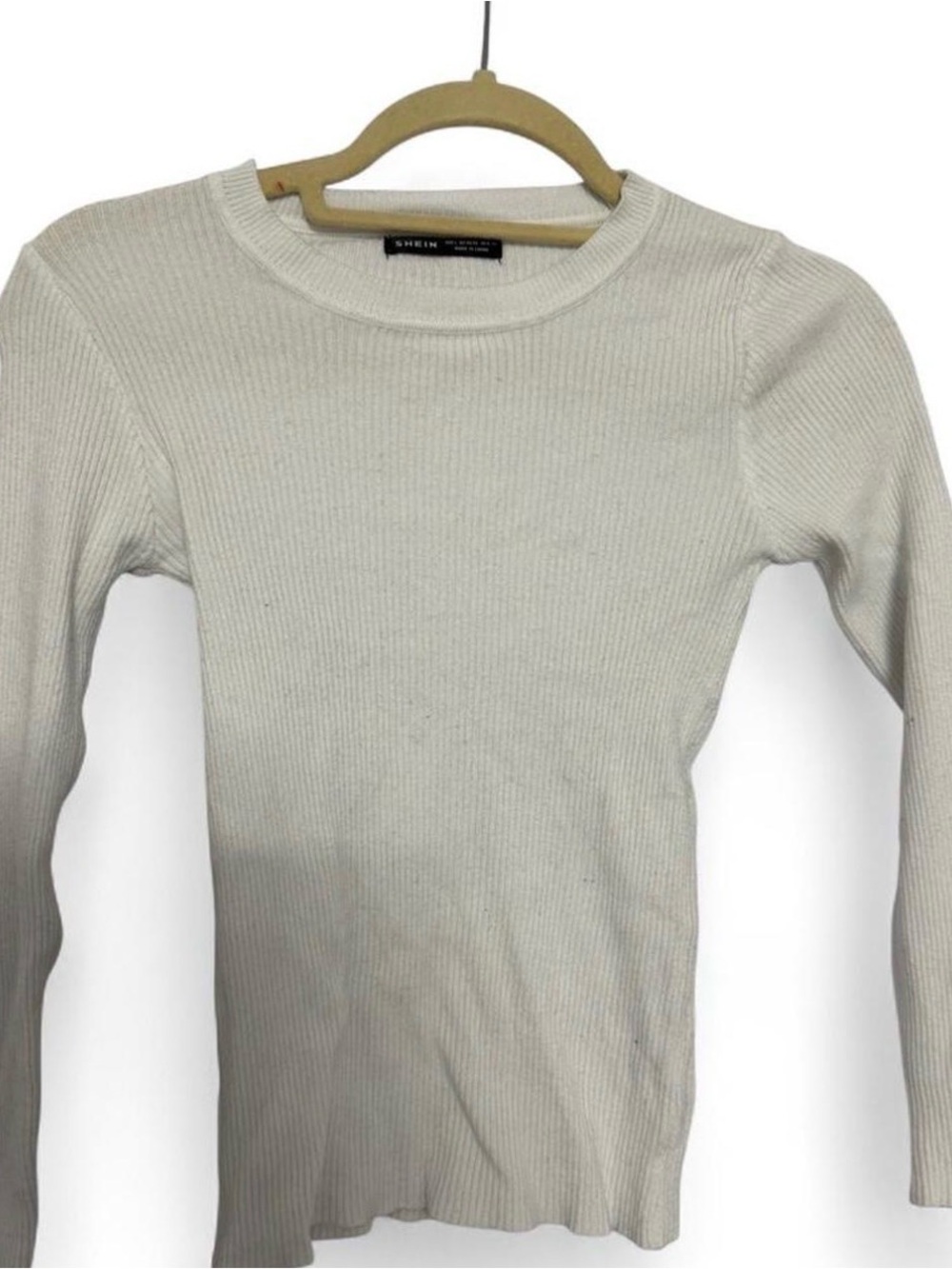 SHEIN Cream Ribbed Crewneck Long-Sleeve Sweater